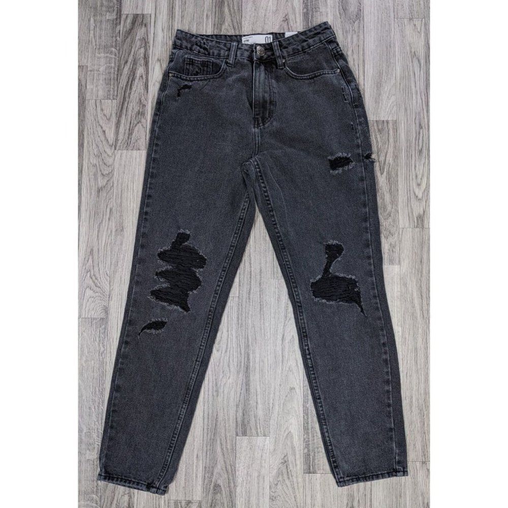 Refuge Juniors Size 1‎ Pockets Distressed Black Denim Mom Jeans